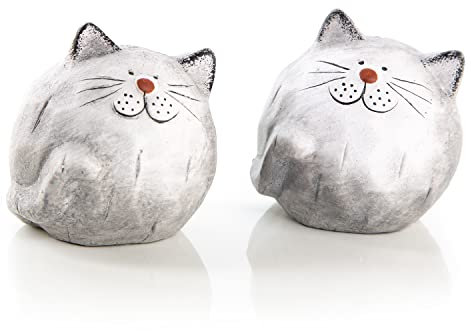 Logbuch-Verlag 2 Katzen Deko Figuren 7,5 cm grau Katzenpaar aus Keramik Geschenk für Katzenliebhaber