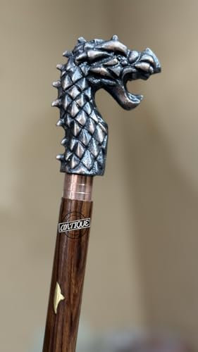 Brass Handle Victorian Telescope Foldable Wooden Walking Stick Cane Ideal Vintage Gift Men Women Father/Mother (Dragon)