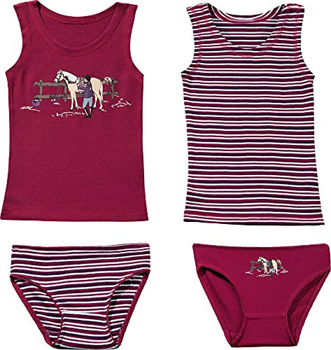 Erwin Müller Mädchen Unterwäsche-Set 4-TLG. Pferde Single-Jersey Beere Größe 122/128 - Unterhemd und Slip, formstabil, angenehmer