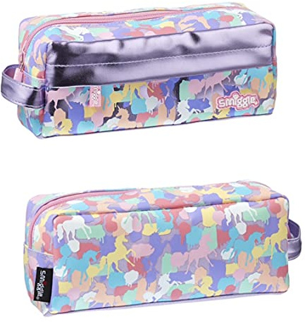 Smiggle Soft Two Pocket Pencil Case ('Illusion' Pink/Lilac Unicorns)