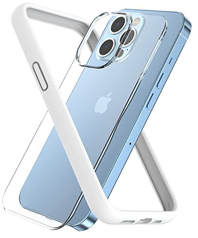 ARSUNOVO Funda Bumper Compatible con iPhone 13 Pro 6.1 Pulgadas, [Protección de Borde Elevado] [Anti-Huellas] Funda Protectora Suave y Delgada con Placa Trasera de PC Dura, Blanco