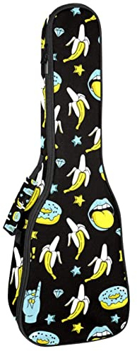 Gigbag für Tenor-Ukulele, wasserdicht, gepolsterter Rucksack, ideal für Sopran-Konzert (53 cm / 23 cm / 24 Zoll) Doodle Funny Donuts Banana Rock Stars
