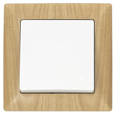 Gunsan Marco de interruptor Visage + inserto empotrado + cubierta de aspecto de madera de roble ligero de ácora con marco blanco