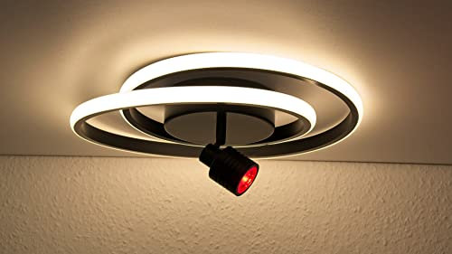 VBLED LED-Deckenleuchte Doculus 2-flammig 35W RGB+WW, rund, alu/schwarz mit IR Fernbedienung für Wohnzimmer, Schlafzimmer, Flur, Durchmesser 40CM