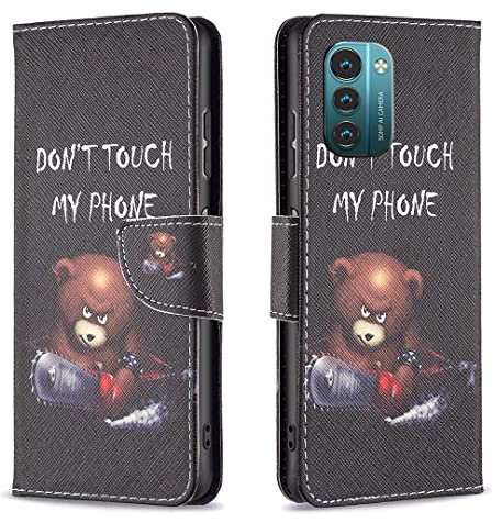 Nokia G21 Case, Nokia G11 Cover Shockproof Slim PU Leather Flip Pouch Wallet Phone Silicone Cover with Magnetic Stand Card Holder Slot Protective Smartphone Cases for Nokia G21 / G11 Chainsaw Bear