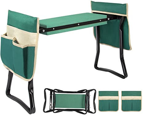 Uten Garden Kneeler Seat with Handles 2-in-1, Portable Foldable Gardening Stool with 2 Detachable Tool Bag & Thickened EVA Foam Pad for Gardening Enthusiasts and Elders