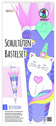 Ursus 9910001 - Schultüten-Bastelset Kittycorn, aus 3D-Colorwellpappe 260 g/m², Set zum Basteln einer Schultüte, 6-eckig, Höhe ca. 68 cm, Durchmesser 20 cm