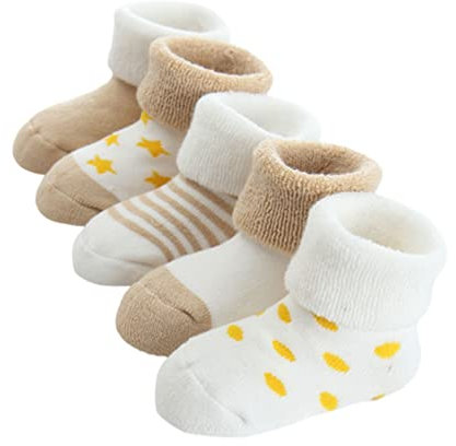 FedMois 5 Paires Chaussettes en Coton Thermiques Chaudes Hiver Bébé Nouveau-né, Beige, 0-6 mois