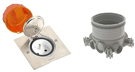 Legrand - Prise de sol inox étanche IP44 avec clapet de protection + boite à encastrer & Batibox 81988 Boîte de rangement sous vide D80 mm
