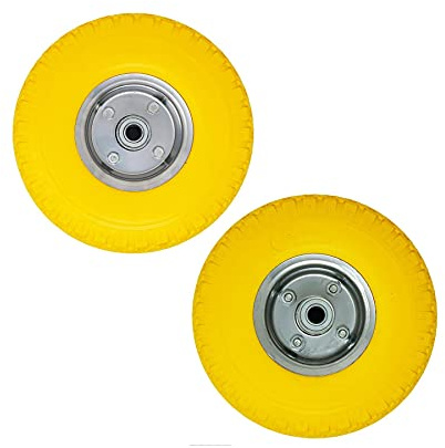 Dapetz ® 2 x 10 Yellow Sack Truck Hand Trolley Cart Wheelbarrow Wheel Puncture Proof Replaceable Solid Rubber Wheel Tyre Tires For Garden Cart Puncture Proof