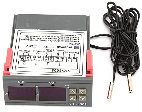 Controlador de Temperatura Digital, Termostato STC 3008 STC-3008 con Sonda NTC Dual para Refrigerador, Invernadero Y Acuario (110-220VAC)(110-220VAC)