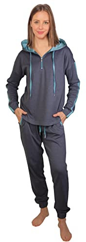 Consult-Tex Damen Pyjama Freizeitanzug Hausanzug Homewear Suit Jogginganzug Pyjama Baumwolle Reißverschluß DW770Grau 32-34