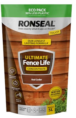 RS FENCELIFE CONC RED Cedar Pouch | Ronseal Fence Life Concentrate Fence Treatment | Red Cedar colour | 950ml pouch | Concentrated formula for fences and shed