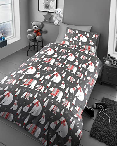 LIZZIE JACOBS Children's Printed Designs Quilt Cover Sets Luxurious Printed Kids Boys Girls Duvet Cover Sets Reversible Bedding Sets (Polar Bear, Single Duvet Set)