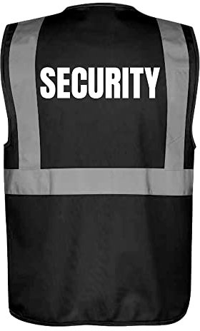 Fassbender-Druck WARNWESTEN - Sicherheitsweste SCHWARZ mit Taschen und Reißverschluss nach EN ISO 20471 zertifiziert - Warn Weste für SECURITY - Unisex mit hochwertigem Reflektorstreifen