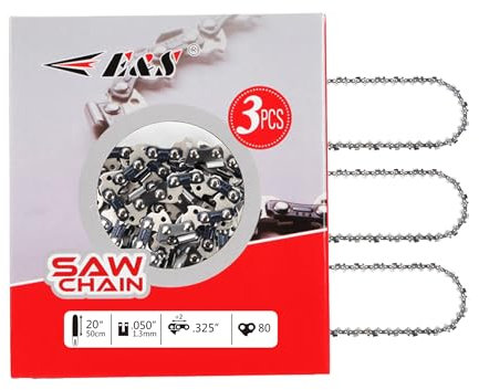 E & S 3 Pack Chain Saw Chain 20 Inch .050 Gauge 0.325 Pitch 80 Drive Links, for Husqvarna 581643680 Chain, Semi Chisel 20 Inch Chainsaw Chain for Husqvarna Stihl Craftsman Jonsered Chainsaw Etc.
