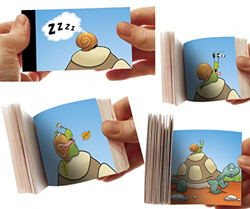 Flipbook La Tortue et l'escargot | Mini Livre à feuilleter, folioscope, animation avec animaux pour enfants et adultes, cinéma de poche, dessin animé