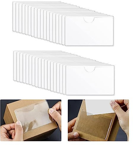 Pochettes Adhésive Transparente 36 Pcs Portetiquettes Autocollants Pochettes de Carte Adhésives Porte Cartes Visite Autocollantes en Plastique Transparent Porte Etiquette Autocollante Porte Etiquette