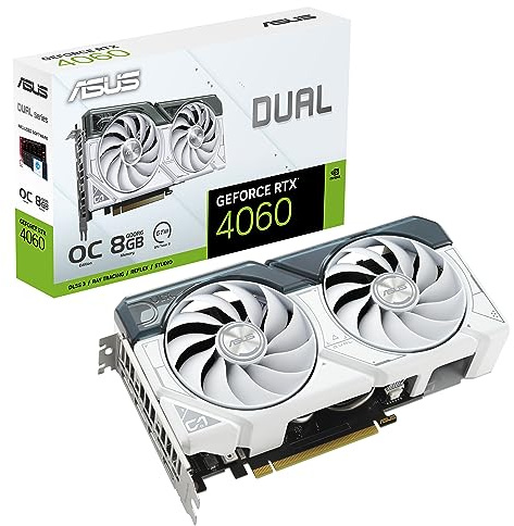 ASUS Dual GeForce RTX™ 4060 OC White Edition 8GB GDDR6 (PCIe 4.0, 8GB GDDR6, DLSS 3, HDMI 2.1a, DisplayPort 1.4a, 2.5-Slot Design, Axial-tech Fan Design, 0dB Technology, and More)