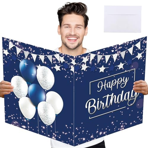 SULICRE Jumbo-Geburtstagskarte mit Umschlag, 55,9 x 35,6 cm, extra große Grußkarte für Frauen, Männer, Chef, Happy Birthday Riesen Gästebuch, übergroße Geburtstagsparty-Schilder, Dekorations-Zubehör