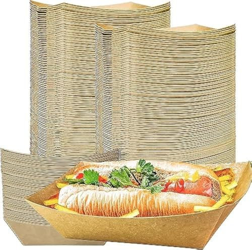 Efforias 50 X Large Kraft Paper Food Trays | Brown Cardboard Serving Plates Recycled Takeaway Boxes | Disposable Containers Holder Baskets for Chips Burger BBQ Birthday Party Camping