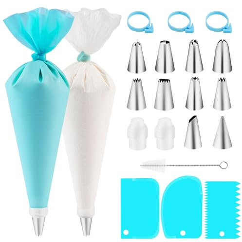 Brevanza 120 Pièces Ustensiles à Pâtisserie avec 100 Poche a Douille Patisserie Jetable, 10 Douille Patisserie, Ustensile Patisserie, Kit Patisserie, Poches à Douille Ensemble, Outils de Pâtisserie