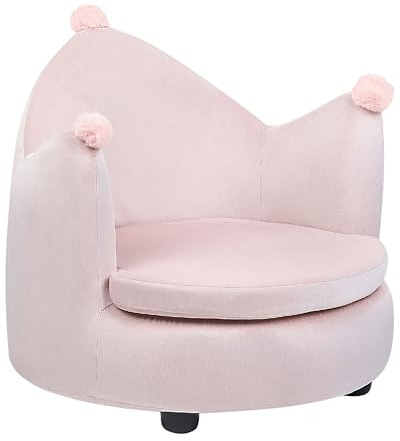 Beliani Kindersessel Samt rosa Kronenform mit Bommeln Polstersessel rund modern Vega