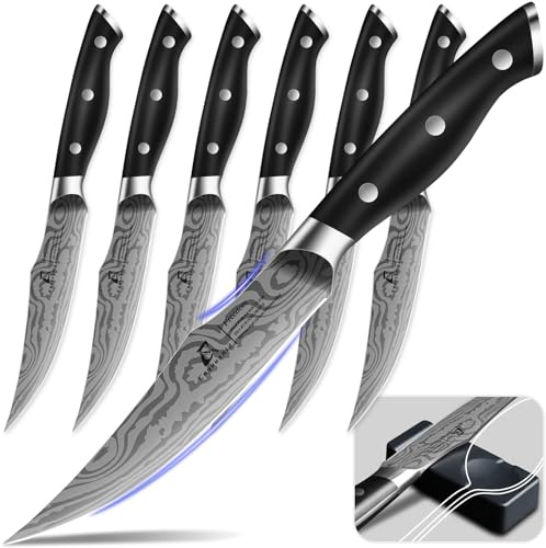 CoquusAid Steak Knives Set of 6, Non Serrated Dinner Knives with Rest