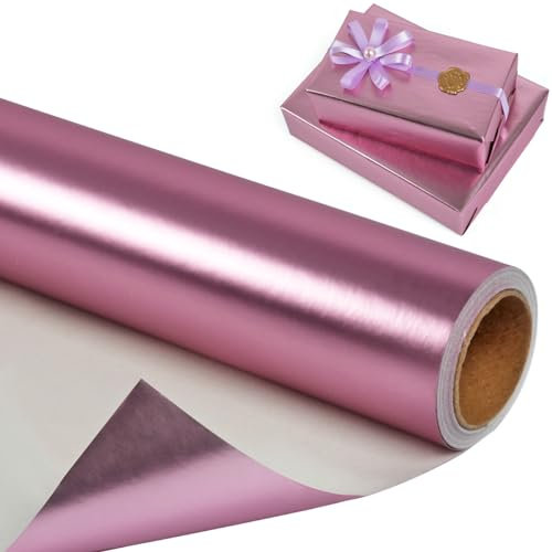 Geschenkpapierrolle in Rotgold, 43 cm x 10 m, einfarbig, metallisch, matt, Geschenkpapier für Mädchen und Frauen, rotgoldenes Geschenkpapier für Hochzeit, Geburtstag, Weihnachten, Babyparty