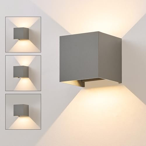 Kowanie Wandleuchte aussen Wandlampe innen - LED Außenwandleuchten Up Down Leuchten Aussen 5W IP65 Außenlampe Hauswand Warmweiß Außenleuchte Grau Aussenlampe Wandstrahler für Treppenhaus Flur Yard