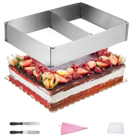 Gwezmxs Edelstahl Backrahmen Rechteckig Verstellbar, Kuchenform Rechteckig mit Zubehör für Kuchen, 8CM Eckig Hoch Backrahmen, Adjustable Cake Mold(52 * 34 * 8CM)
