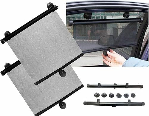 SANWAN Estor enrollable automático de 40 x 45 cm para coche, ventana lateral y ventana trasera, bloqueo de rayos ultravioleta, luz solar, protección del pasajero