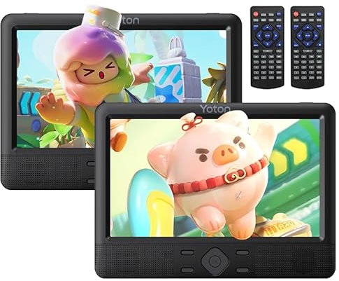 YOTON Lecteur DVD Portable 12,5, 2 écrans 10,5 pour Voiture Multimédia, Synchronisation USB/SD/TV, capacité de Batterie de Voyage de 5 à 6 Heures, Support D'appui-tête, HDMI et AV Inclus, Noir