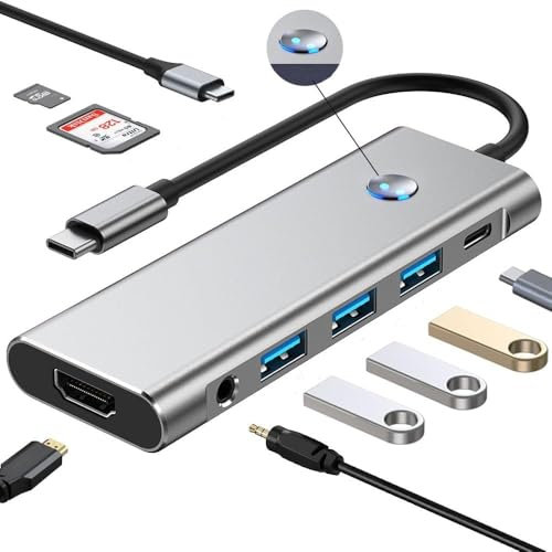 Leehitech USB C Docking Station, 9 in 1 USB C to 4K HDMI Multiport Hub with 5Gbps USB 3.0, 2*USB 2.0, SD/TF Card Reader, 3.5mm Headphone Jack, PD100W, Type C 2.0 for MacBook, iPad, Lenovo, XPS, HP