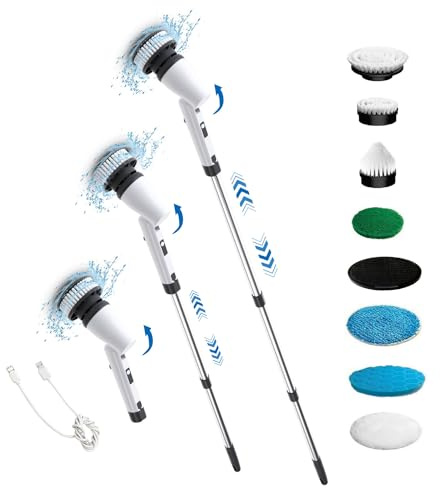 Electric Spin Scrubber,2024 Upgraded Electric Scrubber for Cleaning,With Extension Handle And 8 Replaceable Heads,Cordless Power Scrubber for Bedroom, Kitchen, Sink, Floor,Car Wash, Bathtub and Wall