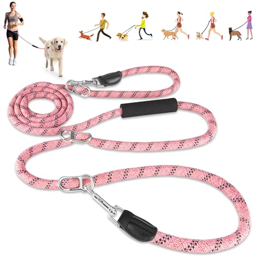 Eyein Hundeleine 3m für Kleine mittelgroße Hunde, 8in1 Schleppleine mit 3 Verstellbare Schnalle und Griffen, Reflektierende Doppelleine für 2 Hunde - Unter 100KG, Verdickte Freihandleinen, Rosa