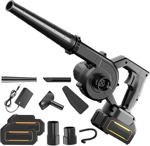 Soffiatore e aspiratore senza fili da 21 V, con batteria e caricabatterie, soffiatore a batteria 2 in 1, soffiatore per foglie, 550 W, batteria per la cura di foglie, neve/polvere/prati