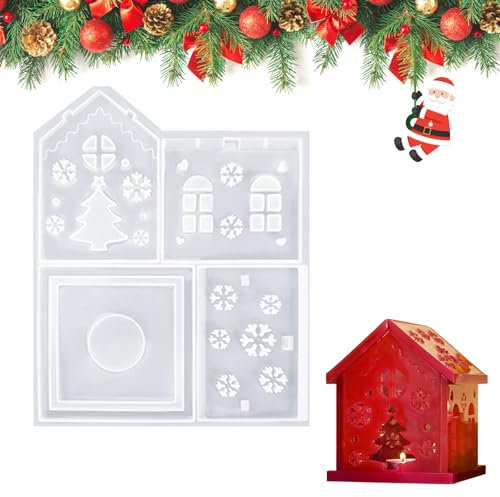 Zueyen Lot de 4 Moules en Silicone 3D pour Maison de Noël - pour Bougies en Cire de Soja, Savon, Plâtre, Artisanat (Flocon de Neige)