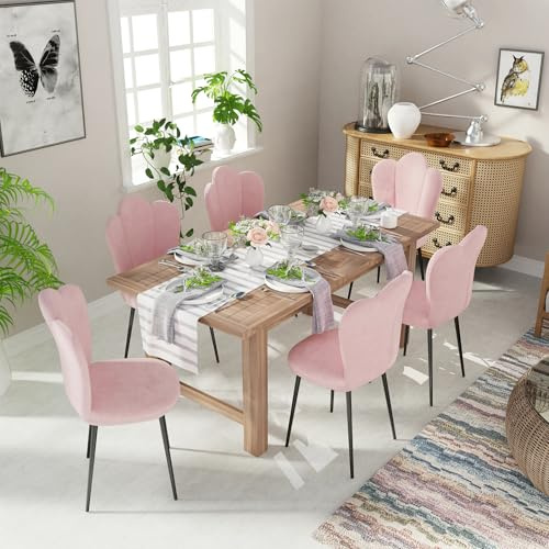 ARunThLana Set di 6 sedie da sala da pranzo in velluto, con schienale, sedia da cucina, con gambe in metallo nero, sedia relax, per soggiorno, camera da letto, sala da pranzo, rosa