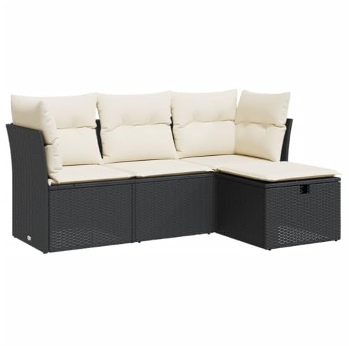 vidaXL 4-TLG. Garten-Sofagarnitur mit Kissen Schwarz Poly Rattan