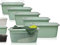 Hausfelder Wäschekorb Wäschewanne 58x37x25cm – Set mit 3 Wäschekörben, 3 Wäschewannen - Stabil & Wetterfest - mit Henkeln & Griffen 35 l (Jadegrün, 3 Körbe + 3 Wannen)