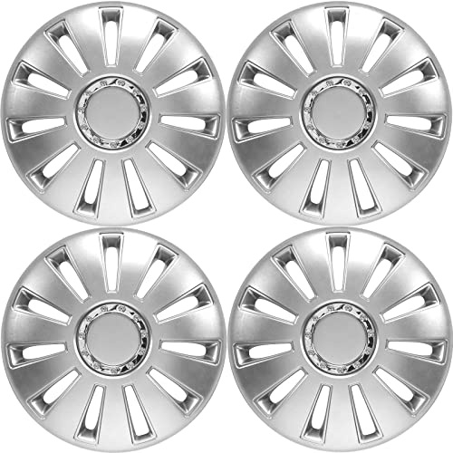 Radkappen 16 Zoll Silber Matt mit Chromring 4er Satz Radzierblenden | Passend für viele 16-Zoll-Stahlfelgen von VW, Ford, Opel, Renault, Peugeot, Citroën, Seat, Skoda, Toyota & Kia