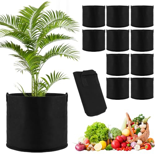 SKIKHN Sacs de plantation en tissu non tissé, lot de 10 sacs pour pommes de terre en tissu non tissé, sacs de plantation 20L avec poignées, sacs de plantation pour tomates, légumes, fleurs, sacs de