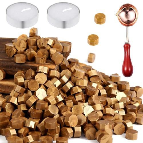 400 Stück Siegelwachs Set, Siegelwachsperlen für Wachssiegelstempel, Siegelwachs Kit, Gold Siegelwachsperlen, Achteckige Siegelwachsperlen, für Geschenkverpackung, Hochzeitseinladungen