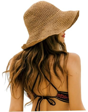 Pesoncarl Sun Hats, Women Beach Hat Summer Ladies Straw Sun Hat Foldable Wide Brim Straw Hat for Women Summer Hat khaki
