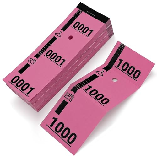 1000 Garderobenmarken aus Karton, nummeriert und perforiert | Ideal für Garderobenmanagement, Veranstaltungen, Tombola & Empfänge | 3-teilig vorgestanzt, 5x14 cm | 20 Sets à 50 Tickets (Rosa)
