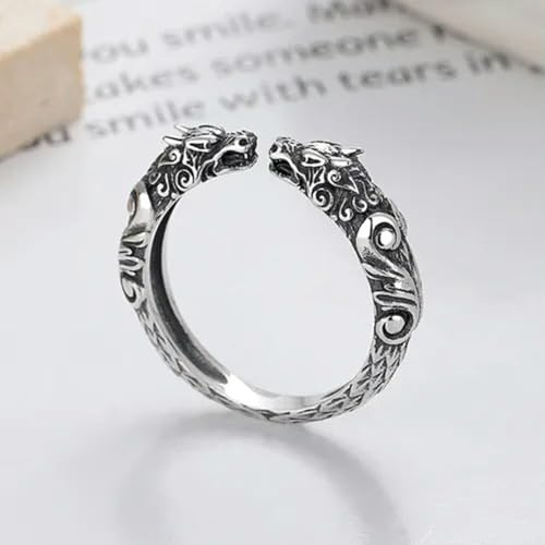Silber 925 Frauen Männer Ring Retro Chinesischen Drachen Segnen Drachen Band Ring