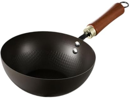 Gralara Pan de Hierro Wok Fry Hervulario Manejo de Madera Manejo de inducción Gas Gas Multipropósito Chino Wok Flat Bottom Wok para casa, 28cm