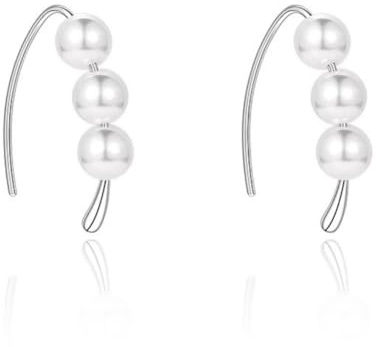 YAXUN 925 Sterling Silver Pearl Earrings for Women, Hypoallergenic Ear Hooks, Dangling Earrings with 3 White Pearls, Fashion Jewelry Gifts for Women and Girls