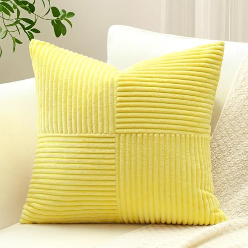 Sungeek 1 Stück Cord Kissenbezug, Kreuz Streifen Muster Kordsamt Kissenbezüge Sofakissen Dekokissen Patchwork Design Deko Zierkissenbezüge Kissenhülle für Wohnzimmer (40x40cm, Gelb)